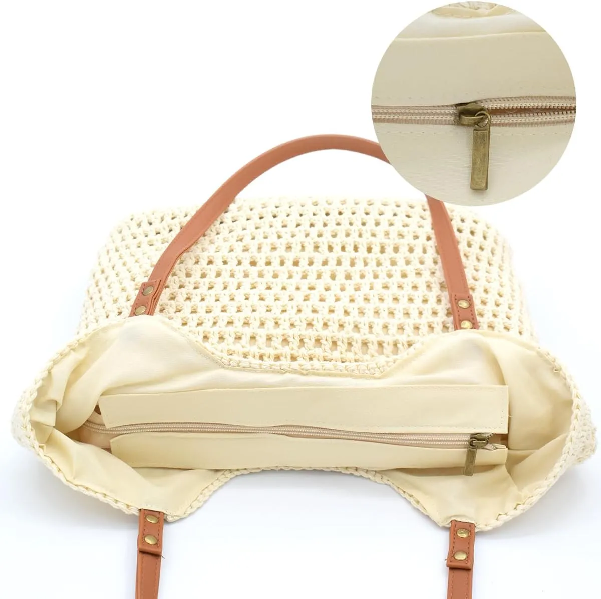 TeeYee Boho Crochet Summer Handbag Handmade Cotton Rope Knit Shoulder Bags for Women Bohemia Tote for Travel