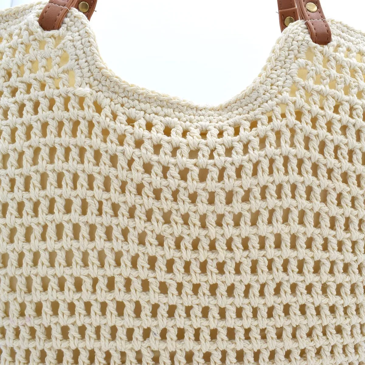 TeeYee Boho Crochet Summer Handbag Handmade Cotton Rope Knit Shoulder Bags for Women Bohemia Tote for Travel