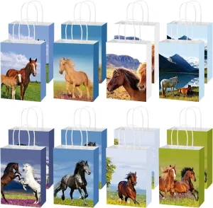 Teling 16 Pieces Horse Theme Gift Bags Horse Goodie Treat Party Favor Bags Animals Party Supplies Decorations for School Birthday