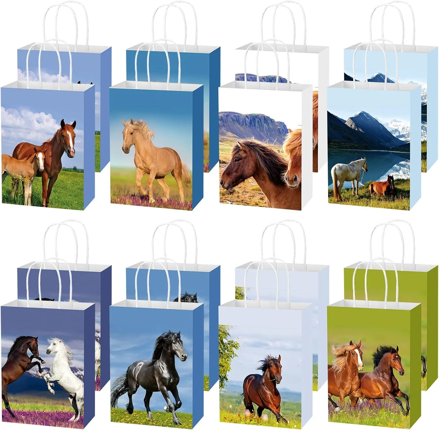 Teling 16 Pieces Horse Theme Gift Bags Horse Goodie Treat Party Favor Bags Animals Party Supplies Decorations for School Birthday