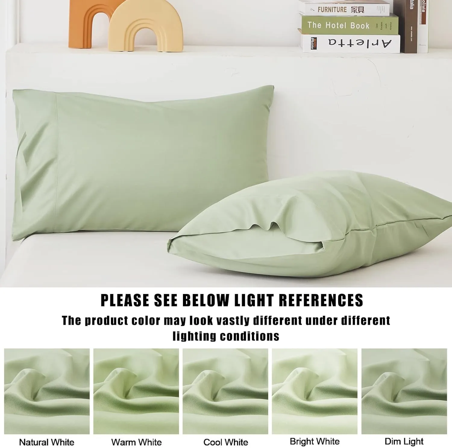 TELUS Green Pillow Cases Standard Size 2 Pack, Bamboo Rayon Cooling Pillowcases with Envelope Closure, Cool Breathable Pillow Cover for Hot Sleepers & Night Sweats, 20x26 inch