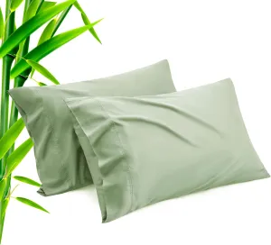 TELUS Green Pillow Cases Standard Size 2 Pack, Bamboo Rayon Cooling Pillowcases with Envelope Closure, Cool Breathable Pillow Cover for Hot Sleepers & Night Sweats, 20x26 inch