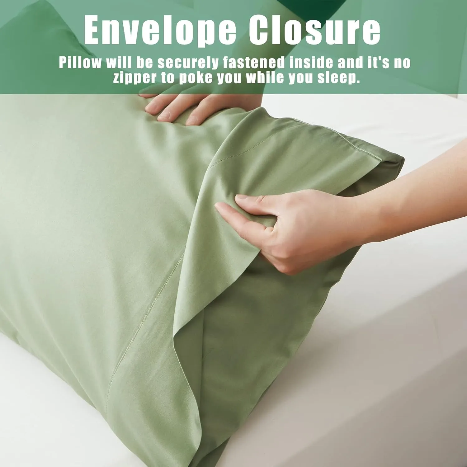 TELUS Green Pillow Cases Standard Size 2 Pack, Bamboo Rayon Cooling Pillowcases with Envelope Closure, Cool Breathable Pillow Cover for Hot Sleepers & Night Sweats, 20x26 inch