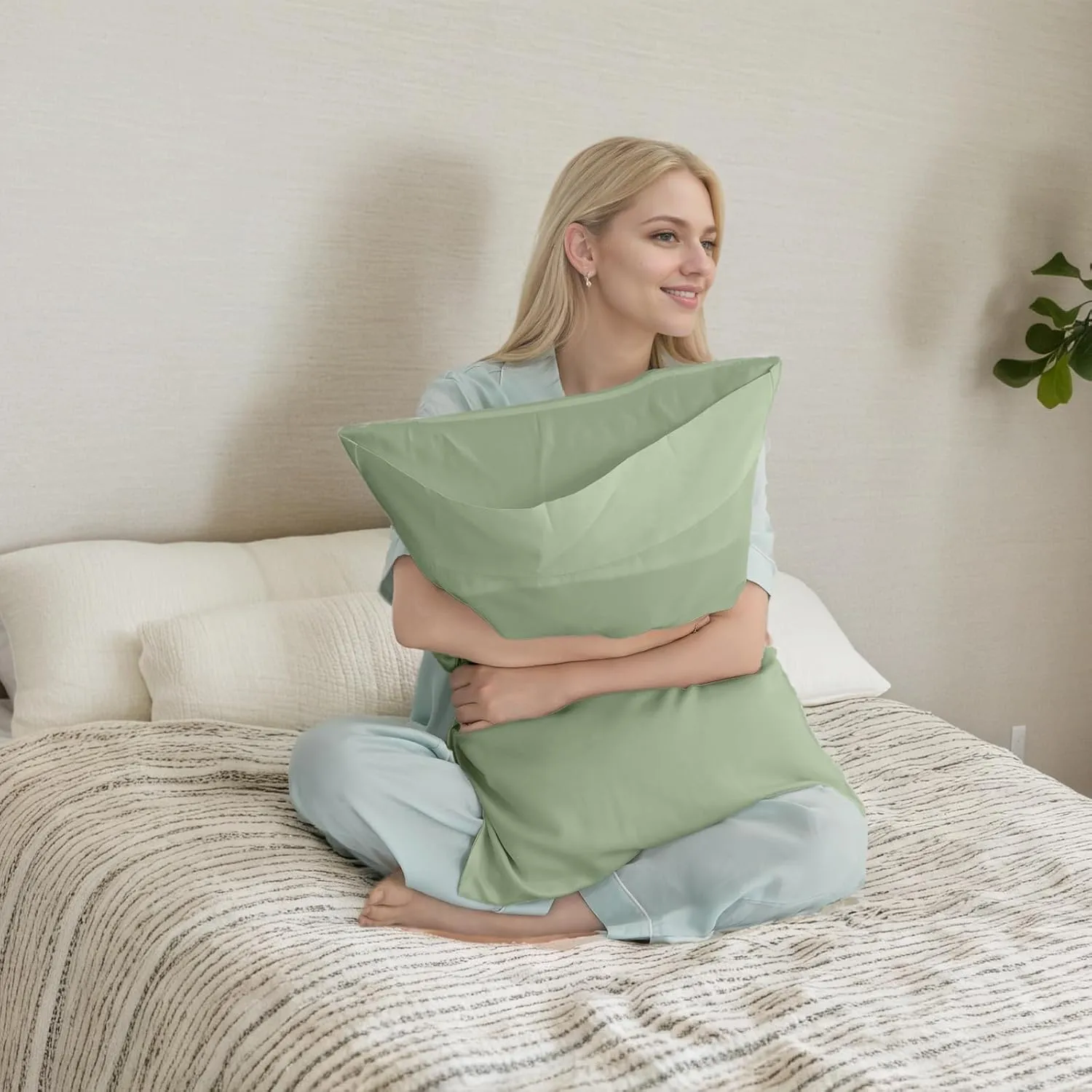 TELUS Green Pillow Cases Standard Size 2 Pack, Bamboo Rayon Cooling Pillowcases with Envelope Closure, Cool Breathable Pillow Cover for Hot Sleepers & Night Sweats, 20x26 inch