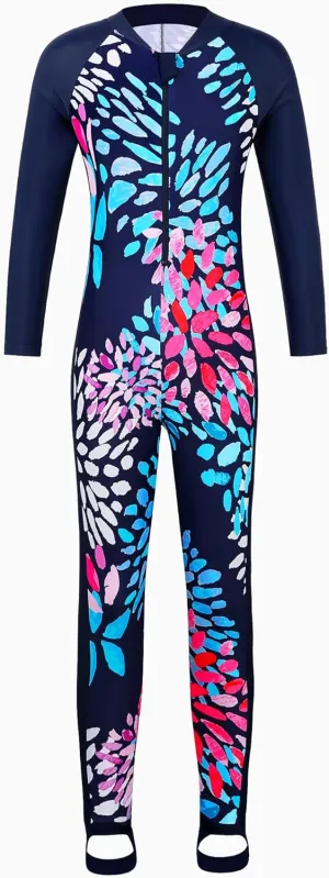 TFJH E 1PCS Girls Long Sleeve Swimsuit UPF 50  Rashguard Zipper Footed