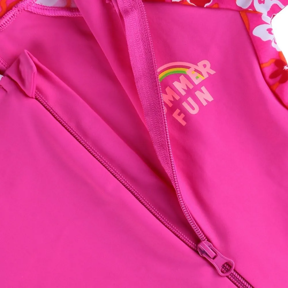 TFJH E 1PCS Girls Long Sleeve Swimsuit UPF 50  Rashguard Zipper Footed