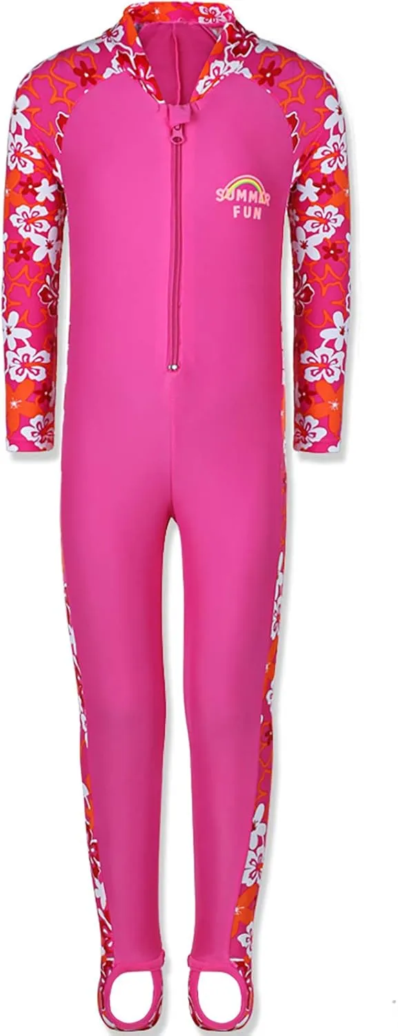 TFJH E 1PCS Girls Long Sleeve Swimsuit UPF 50  Rashguard Zipper Footed
