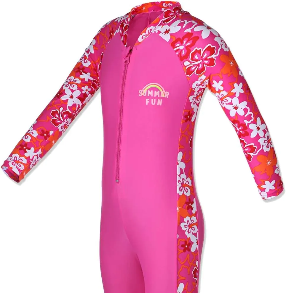 TFJH E 1PCS Girls Long Sleeve Swimsuit UPF 50  Rashguard Zipper Footed