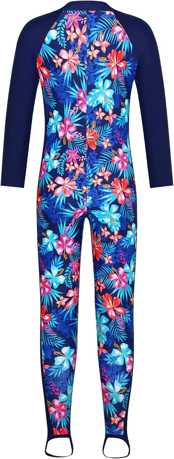 TFJH E 1PCS Girls Long Sleeve Swimsuit UPF 50  Rashguard Zipper Footed