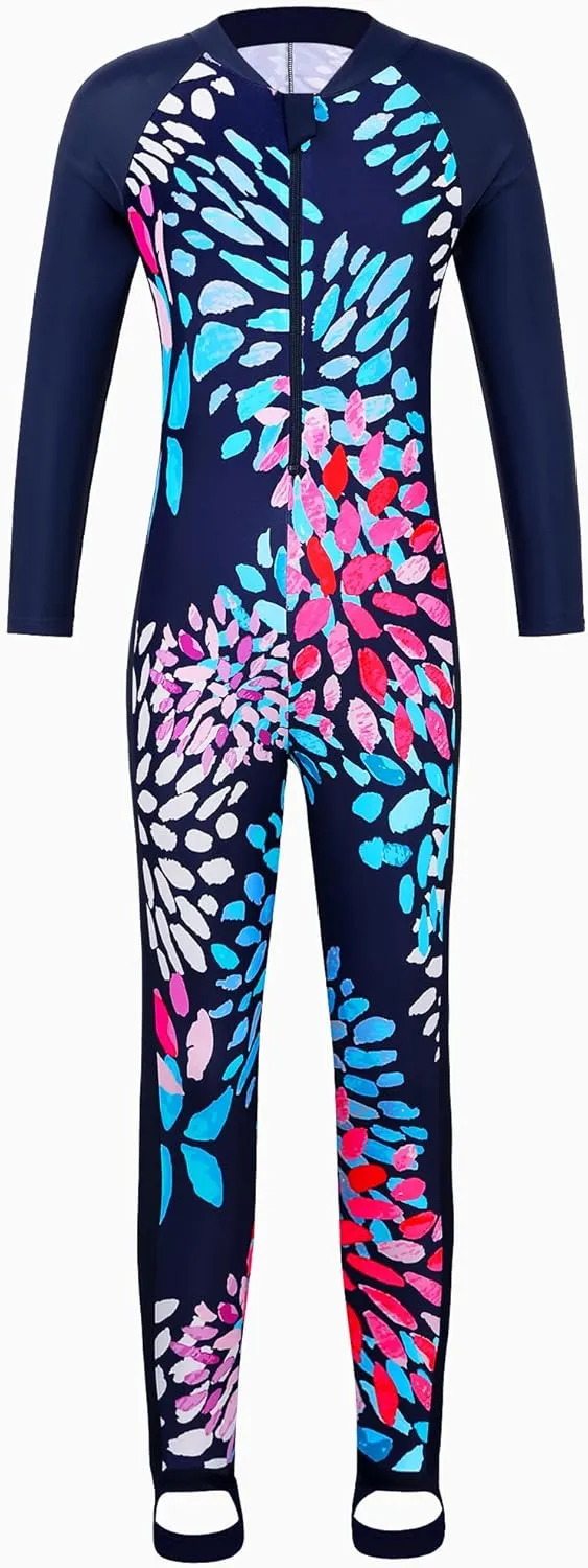 TFJH E 1PCS Girls Long Sleeve Swimsuit UPF 50  Rashguard Zipper Footed