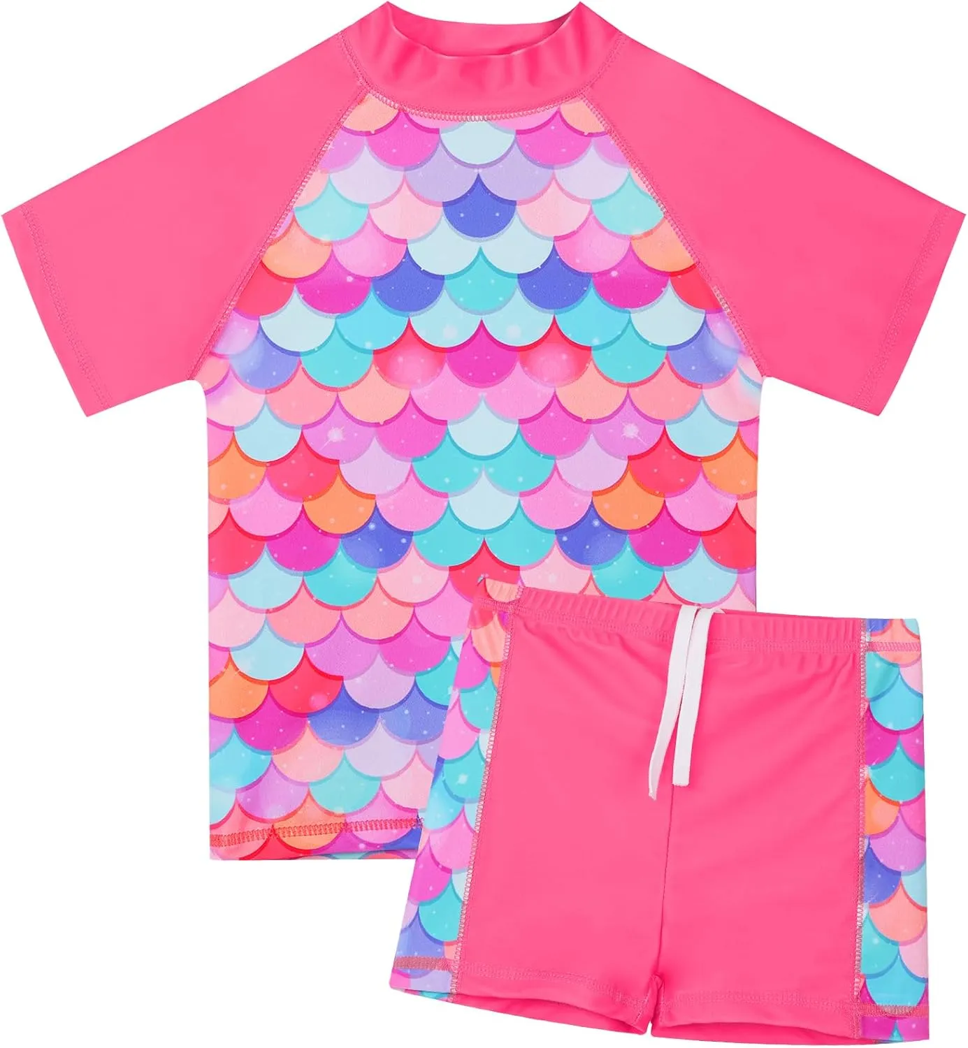 TFJH E Girls Short Sleeve Swimwear Two Piece Swimsuit UPF 50  Rash Guard Sets UV 3-12Y