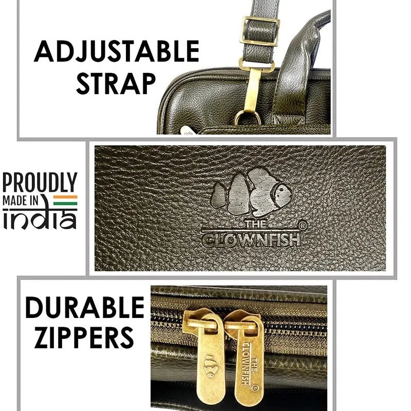 THE CLOWNFISH Cadmus Faux Leather Slim Expandable 15.6 inch Laptop Messenger Bag Laptop Briefcase (Green)