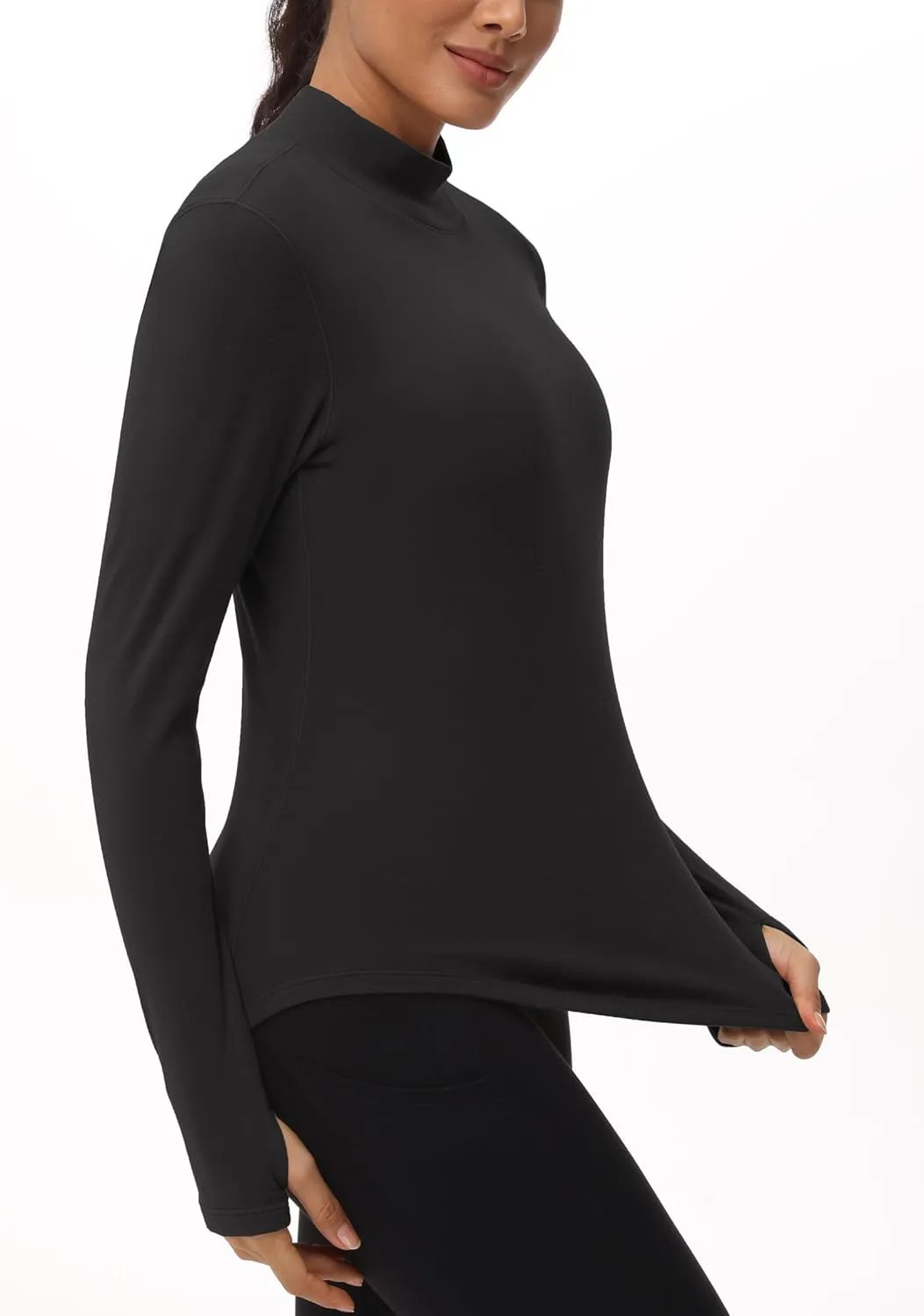 THE GYM PEOPLE Fleece Mock Turtleneck Pullover Base Layer Shirts Long Sleeve Workout Tops with Thumb Hole