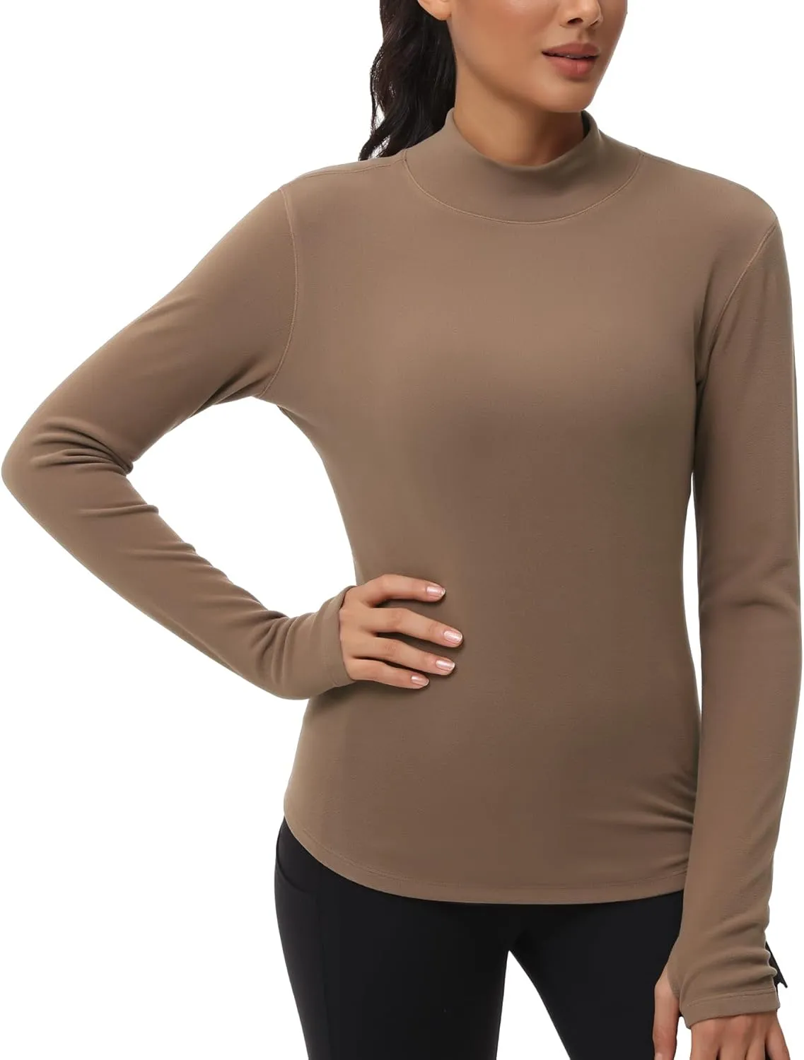 THE GYM PEOPLE Fleece Mock Turtleneck Pullover Base Layer Shirts Long Sleeve Workout Tops with Thumb Hole