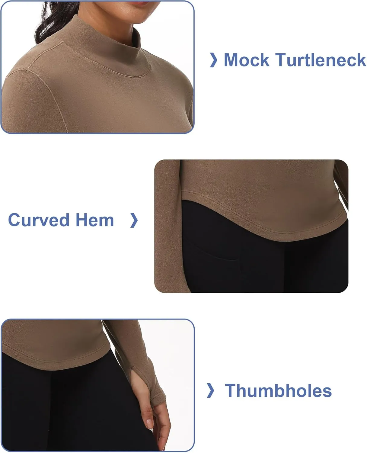 THE GYM PEOPLE Fleece Mock Turtleneck Pullover Base Layer Shirts Long Sleeve Workout Tops with Thumb Hole