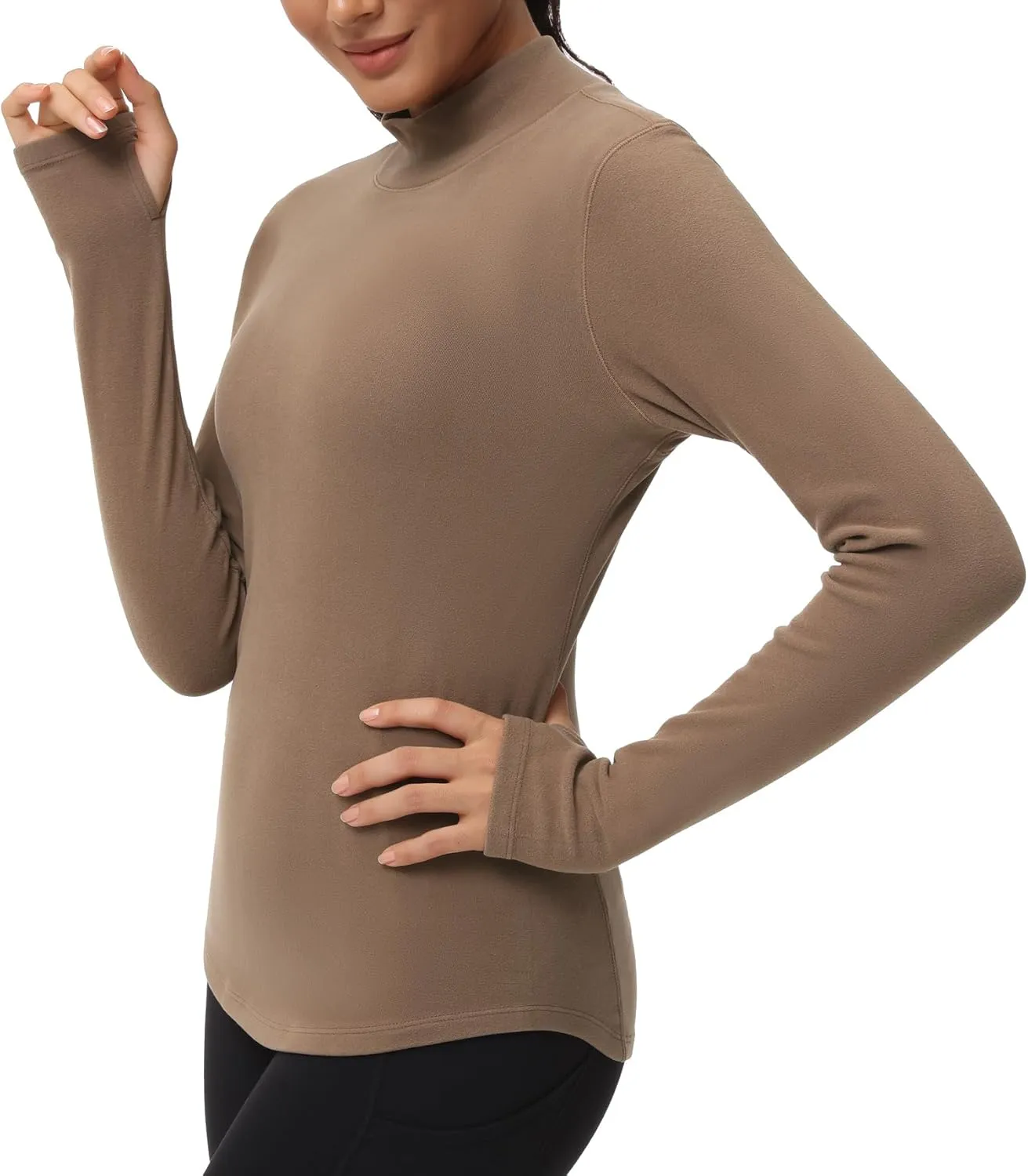 THE GYM PEOPLE Fleece Mock Turtleneck Pullover Base Layer Shirts Long Sleeve Workout Tops with Thumb Hole