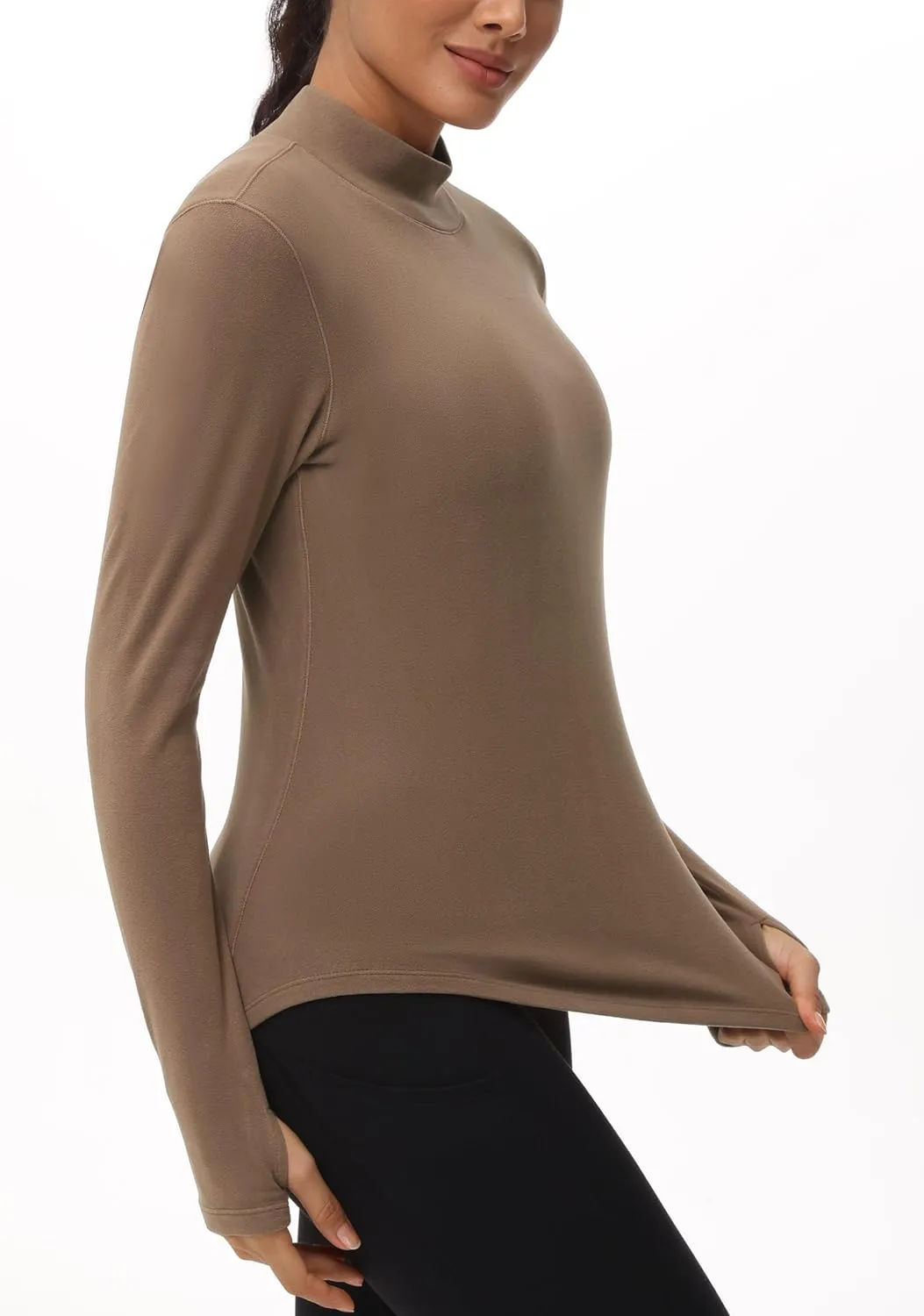 THE GYM PEOPLE Fleece Mock Turtleneck Pullover Base Layer Shirts Long Sleeve Workout Tops with Thumb Hole