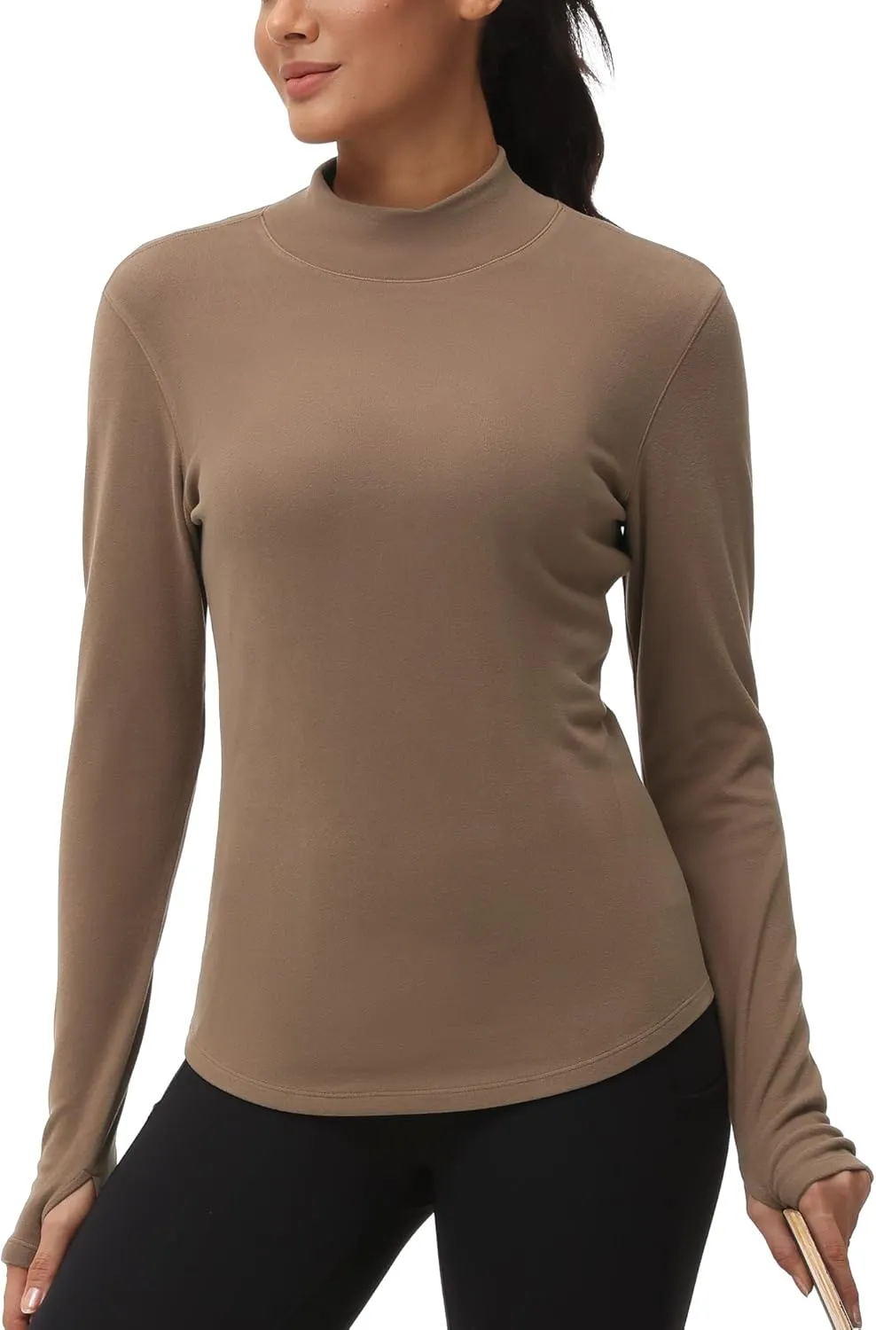 THE GYM PEOPLE Fleece Mock Turtleneck Pullover Base Layer Shirts Long Sleeve Workout Tops with Thumb Hole