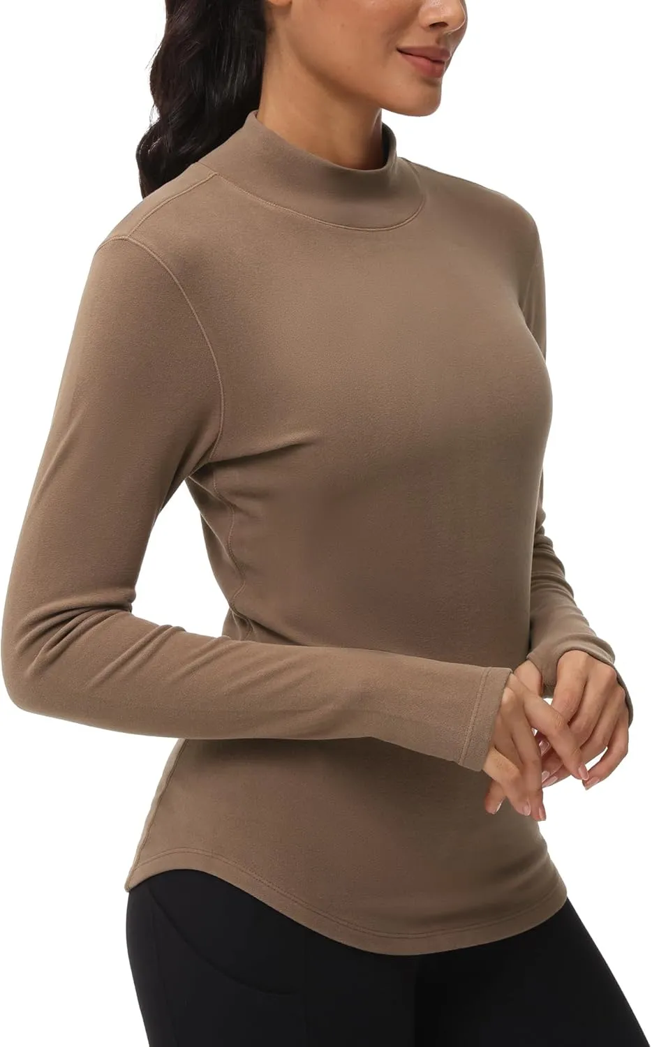 THE GYM PEOPLE Fleece Mock Turtleneck Pullover Base Layer Shirts Long Sleeve Workout Tops with Thumb Hole