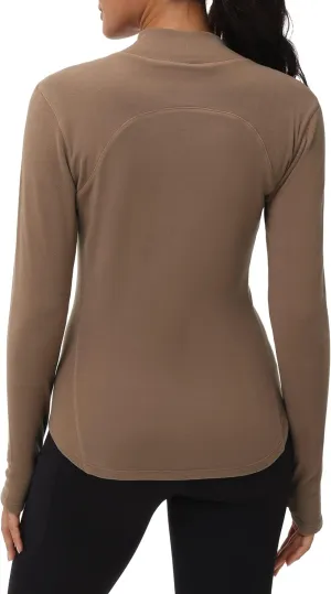 THE GYM PEOPLE Fleece Mock Turtleneck Pullover Base Layer Shirts Long Sleeve Workout Tops with Thumb Hole
