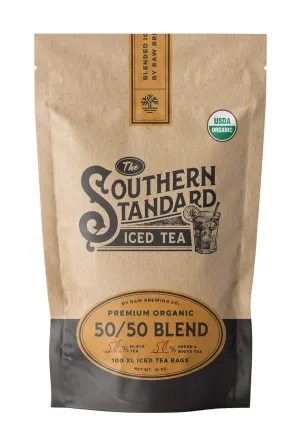 The Southern Standard - Premium Organic Iced Tea Bags - 50/50 Blend (50% Black, 50% Green and White), 50 XL Bags (1/2 Pound. Makes 25 Gallons.)