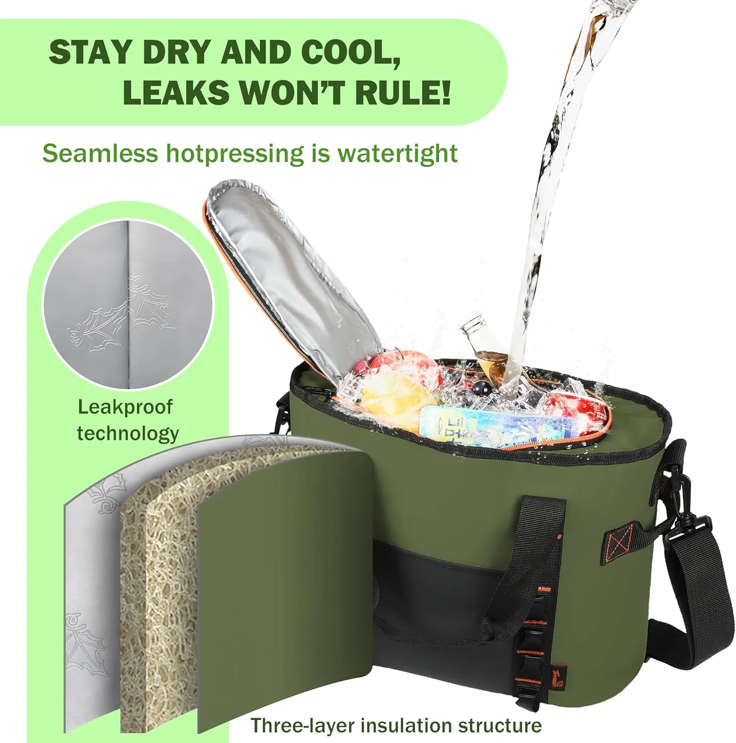Tirrinia Camping Cooler Bag - 20 Cans Insulated Soft Cooler Tote with Bottle Opener, Portable Ice Chest for Picnics, Travel, Beach, Grocery Shopping