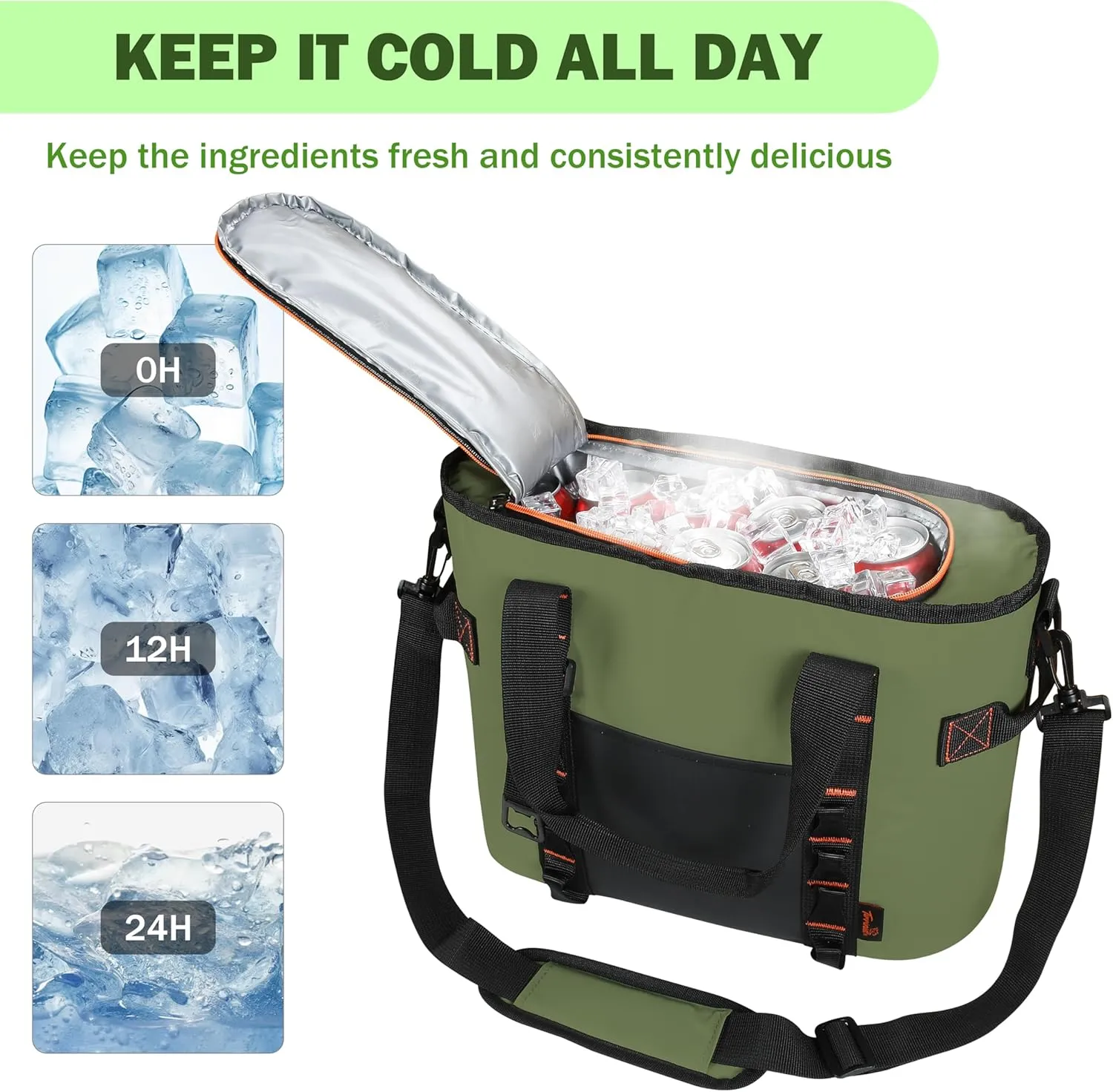 Tirrinia Camping Cooler Bag - 20 Cans Insulated Soft Cooler Tote with Bottle Opener, Portable Ice Chest for Picnics, Travel, Beach, Grocery Shopping