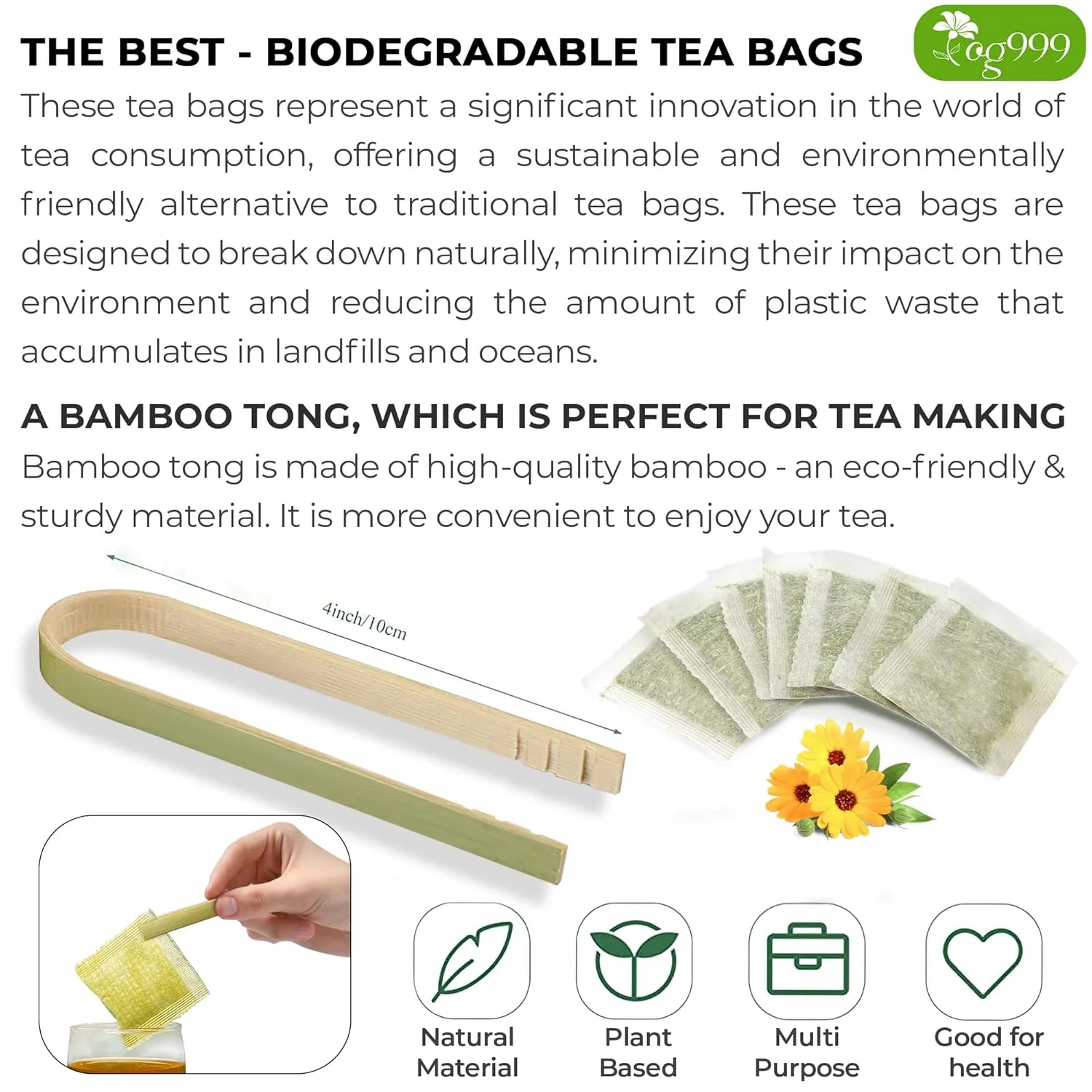 TOG999, Premium 120 Moringa Leaf Tea Bags, 100% Natural & Pure from Moringa Leaves. Loose Leaf Moringa Herbal Tea. Moringa Leaf Tea. No Sugar, No Caffeine, No Gluten, Vegan.