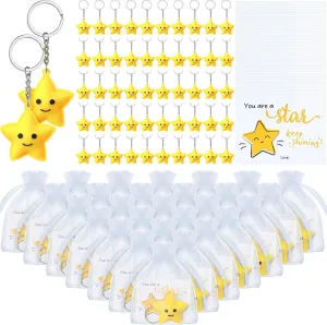 Tondiamo Cute Star Keychains with Inspirational Star Cards and Gift Bags School Classroom Student Rewards Party Bag Fillers