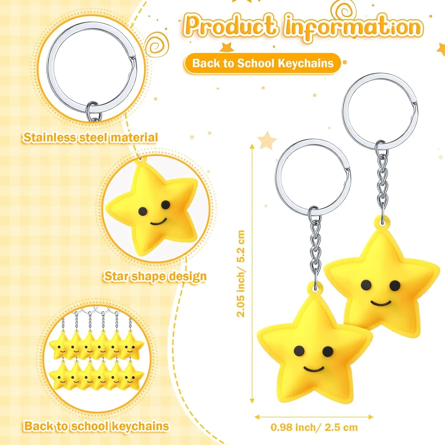 Tondiamo Cute Star Keychains with Inspirational Star Cards and Gift Bags School Classroom Student Rewards Party Bag Fillers