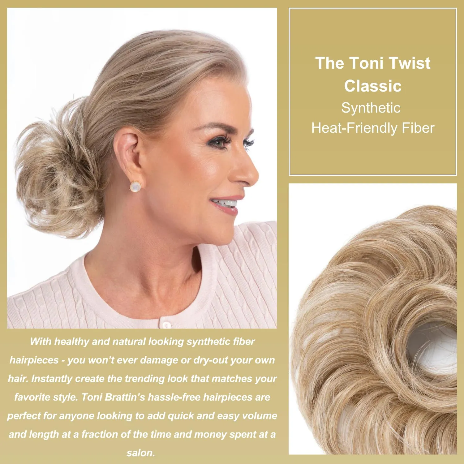 Toni Brattin Twist Classic - Hair Piece Accessory - Instant Volume & Styling for Women - Wrap Around Short or Long Ponytail - Quick and Easy to Use Wrap Up Bun - Heat-Friendly Fiber (Dark Brown)