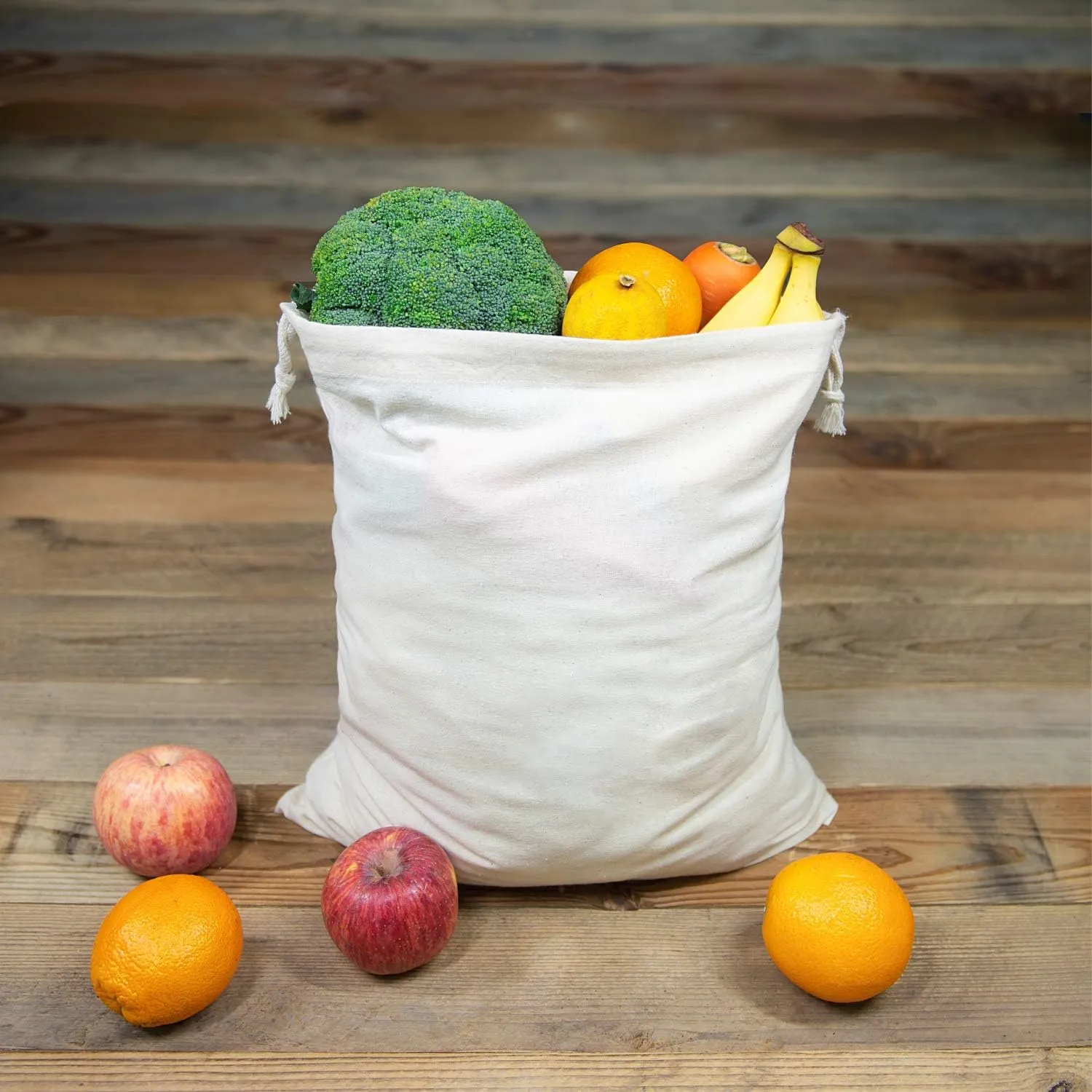 TOPDesign 6-Pack 14” x 17” Reusable Produce Bags, Muslin Bags with Drawstrings for Shopping & Storage, 100% Natural Cotton Bags, Washable, Biodegradable, Food Safe