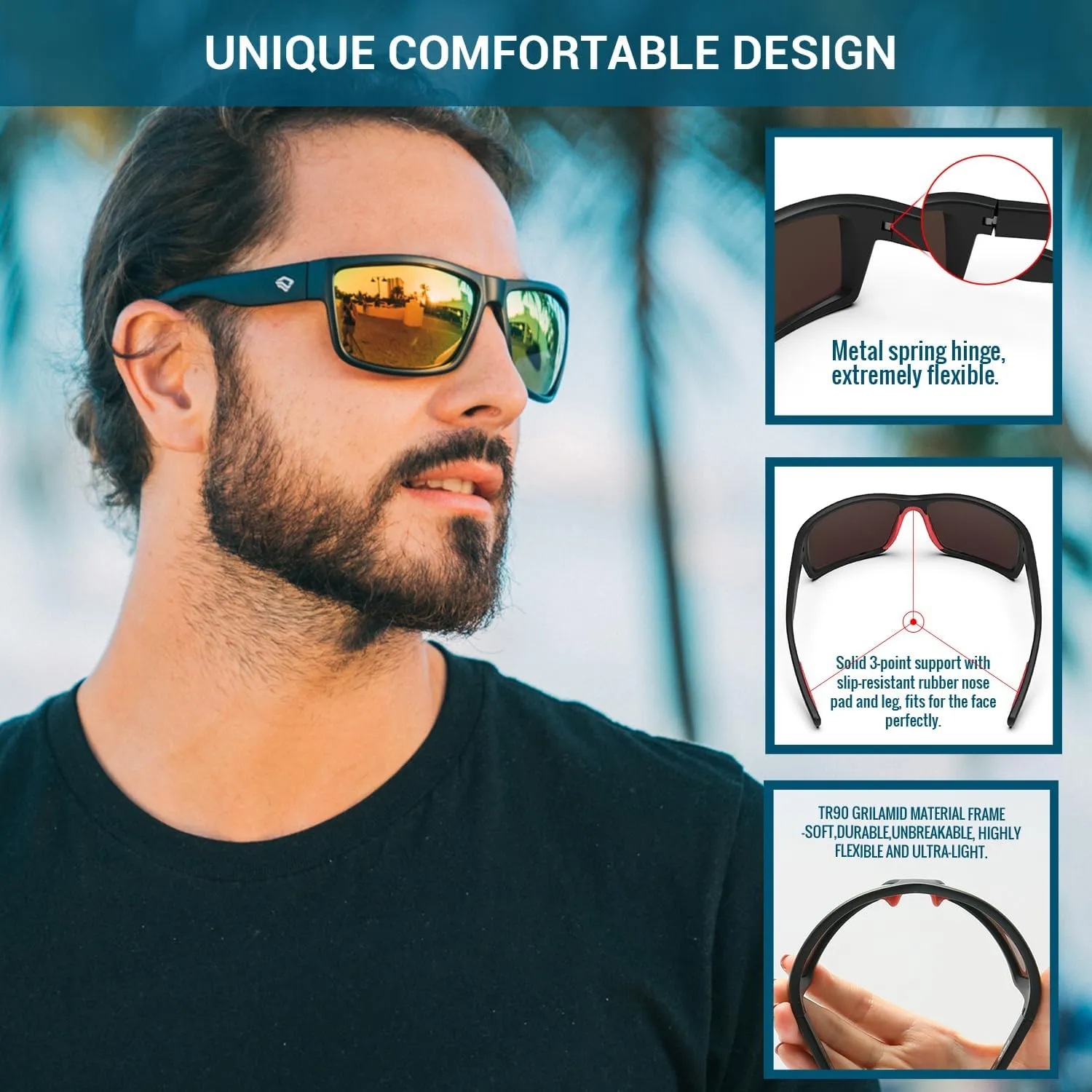TOREGE Sports Polarized Sunglasses for Men Women Flexible Frame Cycling Running Driving Fishing Mountaineering TR24