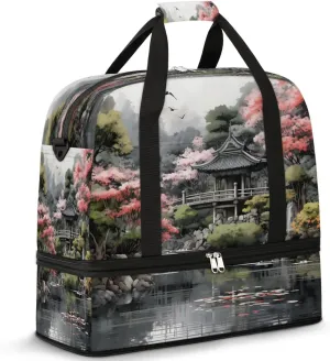 Tranquil Garden Scene Travel Duffel Bag, Travel Essentials, Gym Bag for Women, Weekender Overnight Bag With Shoes Compartment, Carry On Bags for Airplanes
