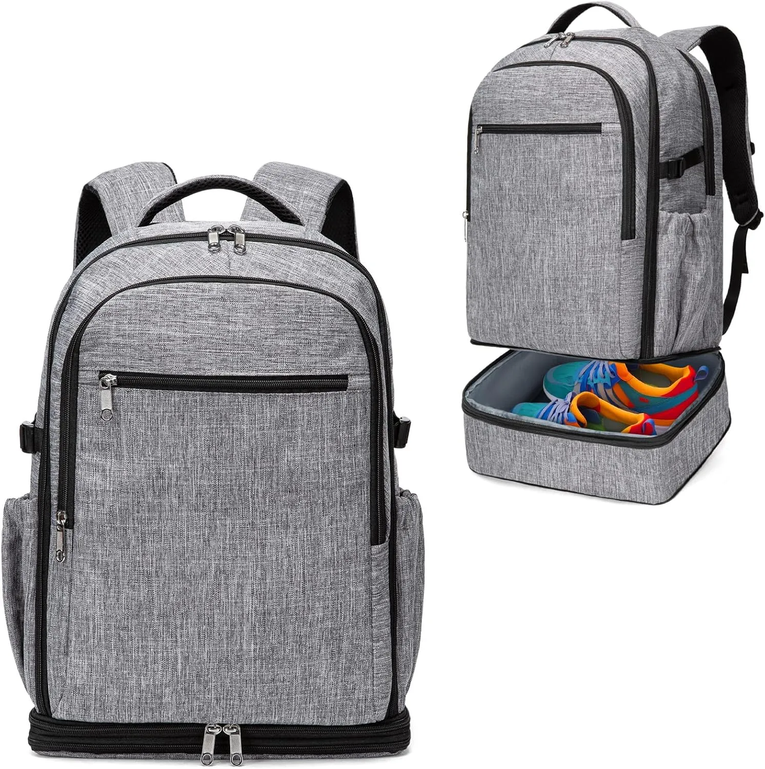 Travel Backpack with Expandable Shoe Department, 34L-42L Carry On Laptop Backpack Flight Approved Weekender Overnight Bag, Water Resistant Sports Gym Backpack for Men Women, Grey