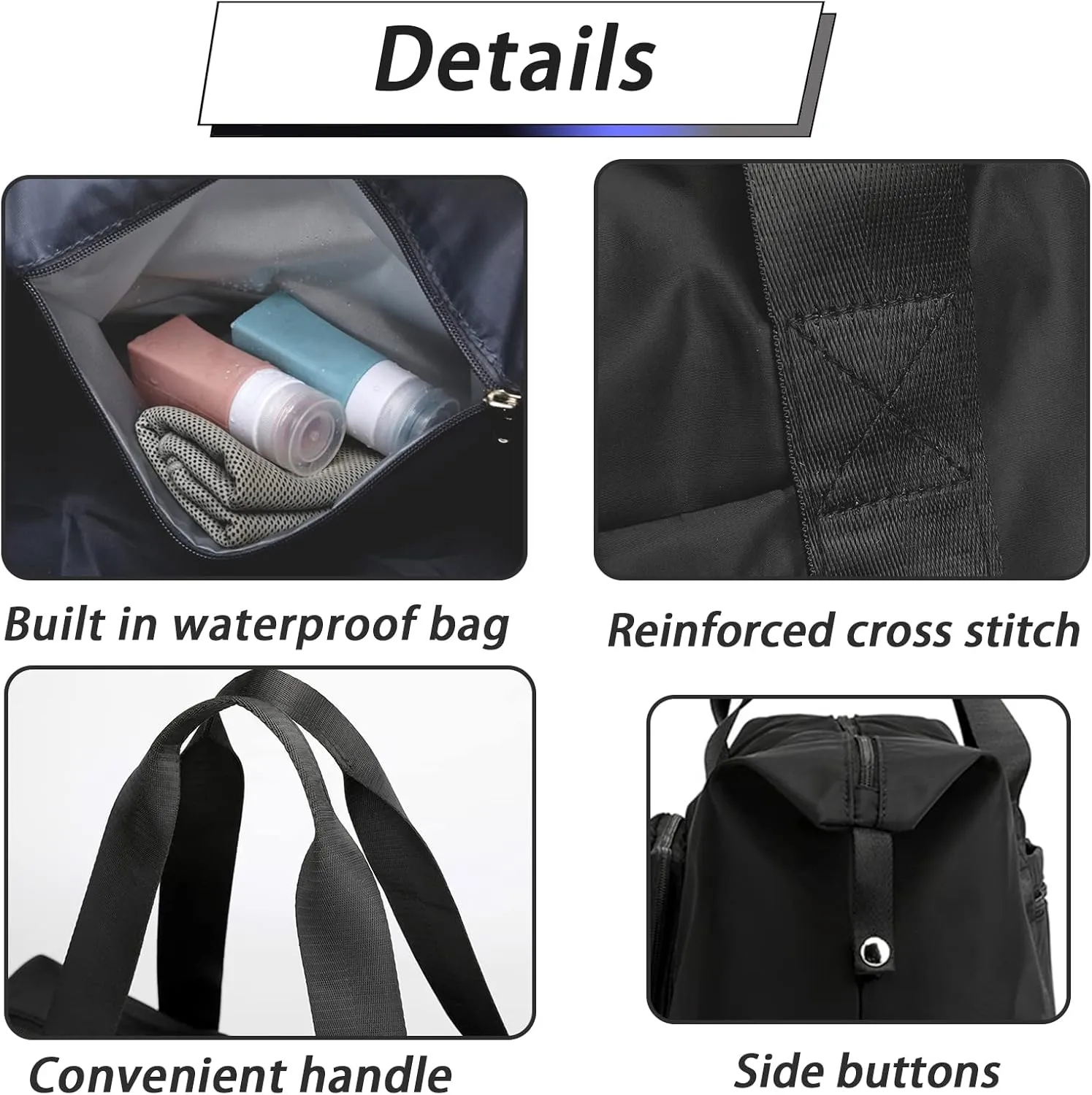 Travel Bag for Women Expandable Weekender Overnight Bag Carry on Sports Tote Gym Bag Waterproof Foldable Duffel Bag (Black)