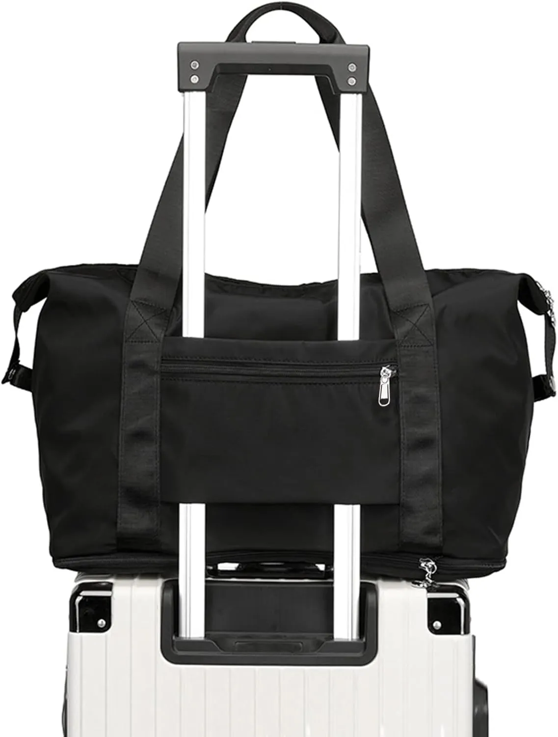 Travel Bag for Women Expandable Weekender Overnight Bag Carry on Sports Tote Gym Bag Waterproof Foldable Duffel Bag (Black)