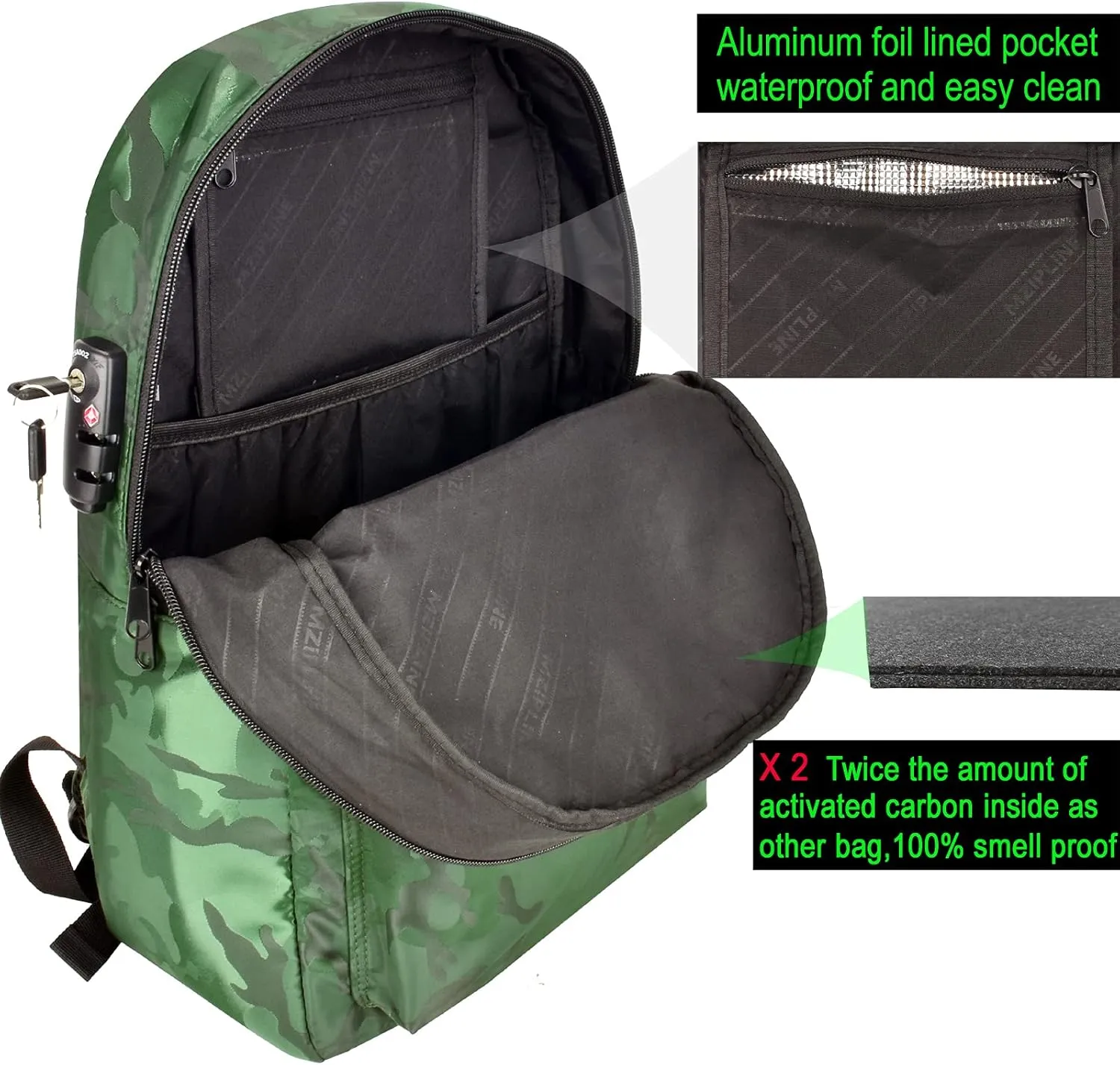 Travel Bag-Smell Proof-Backpack With TSA Lock & Key Daypack bag for Men & Women Travel