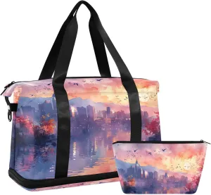 Travel Duffel Gym Sports Luggage Bag Expandable Large Capacity Sketch Las Vegas Sports Bag for Women and Men