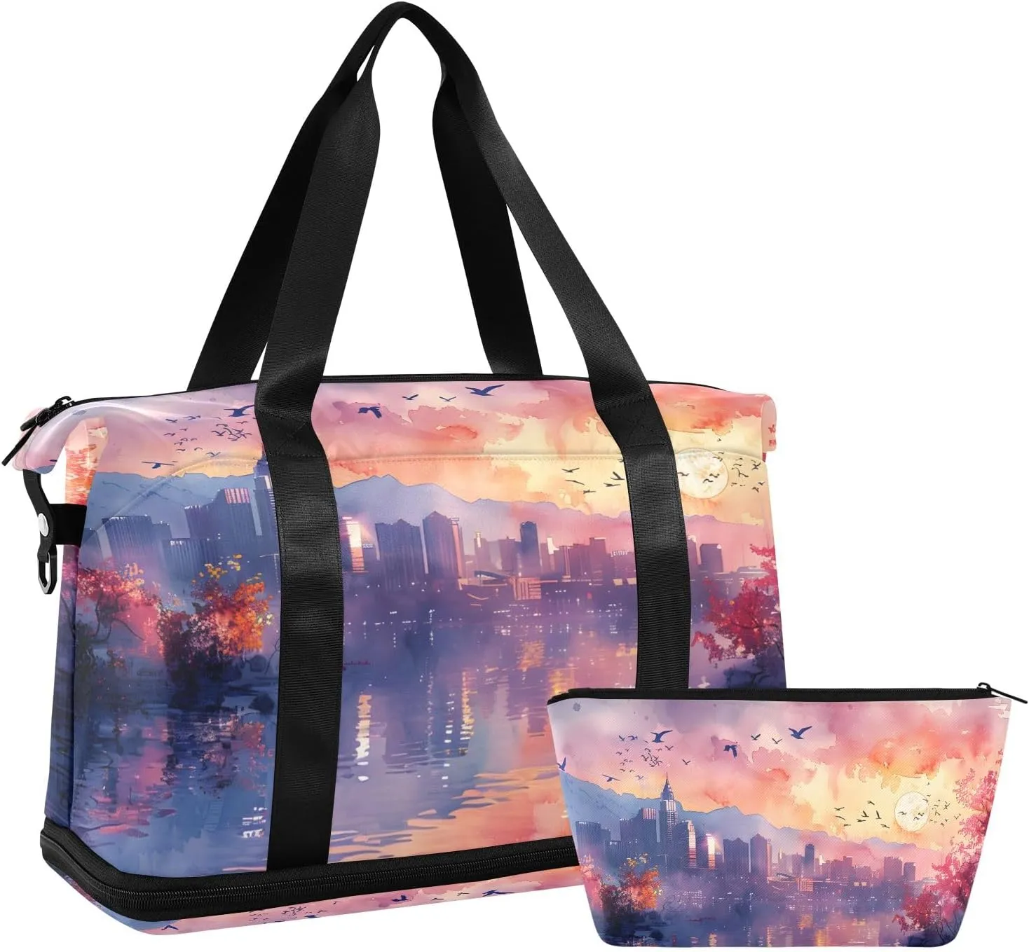 Travel Duffel Gym Sports Luggage Bag Expandable Large Capacity Sketch Las Vegas Sports Bag for Women and Men