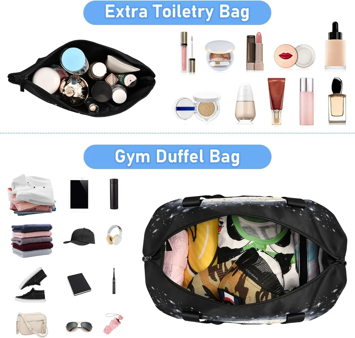 Travel Duffel Tote Bag Black Cat Sports Duffel Bag with Wet Pocket Weekender Overnight Bag for Women Men Gym Bag, Carry On Bag Hospital Bag for Labor and Delivery
