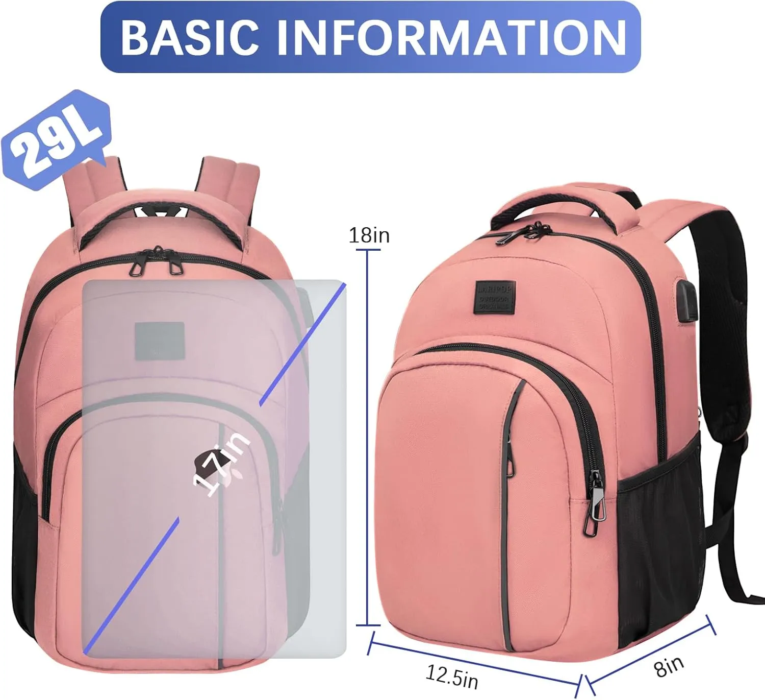 Travel Laptop Backpack,15.6 Inch Business Laptop backpack for Men Women with USB Charging Port,Water-Resistant Laptopack Weekender Daypack for Work College Computer