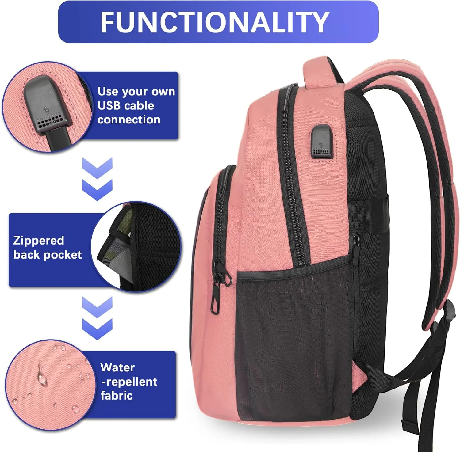 Travel Laptop Backpack,15.6 Inch Business Laptop backpack for Men Women with USB Charging Port,Water-Resistant Laptopack Weekender Daypack for Work College Computer