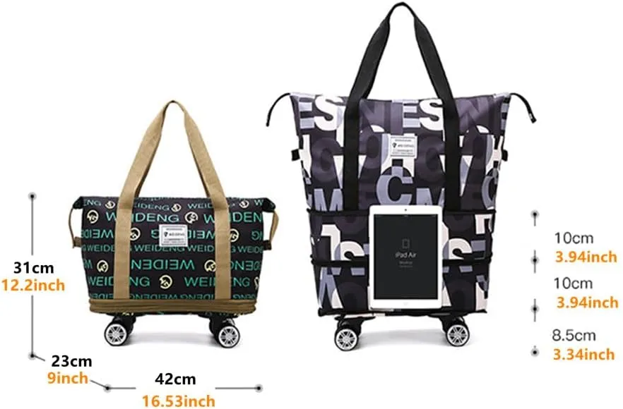 Travel Tote Bags with Trolley Sleeve Expandable Extra Waterproof Oxford Duffel Bag with Wheels