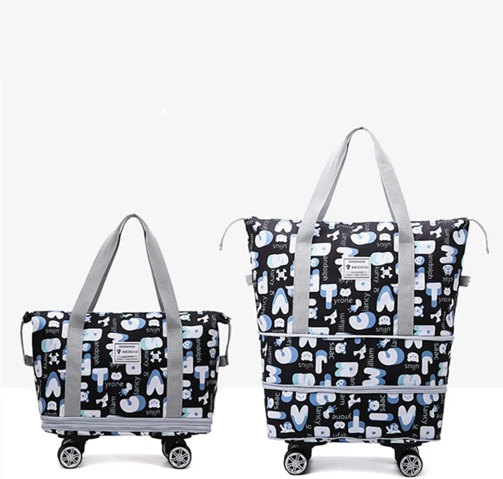 Travel Tote Bags with Trolley Sleeve Expandable Extra Waterproof Oxford Duffel Bag with Wheels