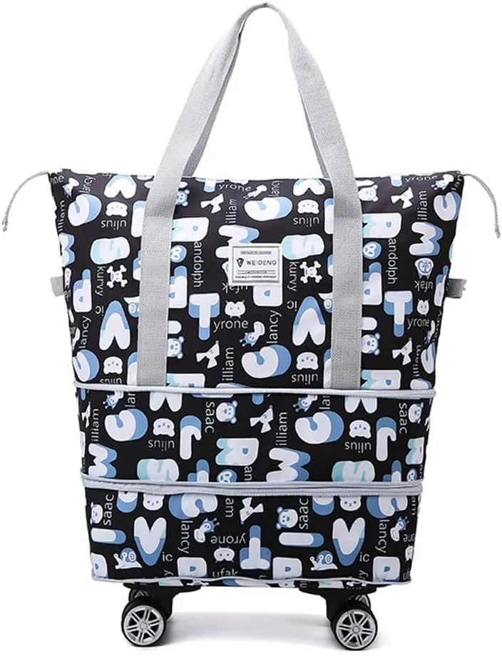 Travel Tote Bags with Trolley Sleeve Expandable Extra Waterproof Oxford Duffel Bag with Wheels