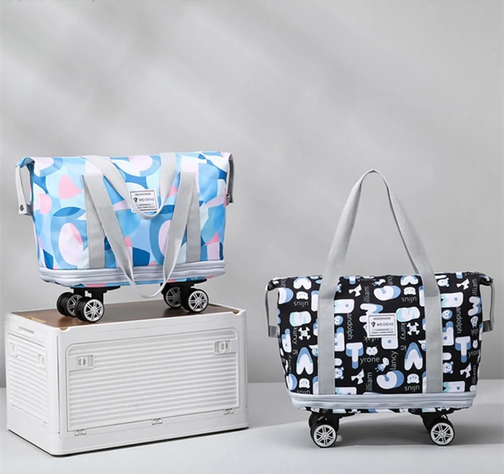 Travel Tote Bags with Trolley Sleeve Expandable Extra Waterproof Oxford Duffel Bag with Wheels