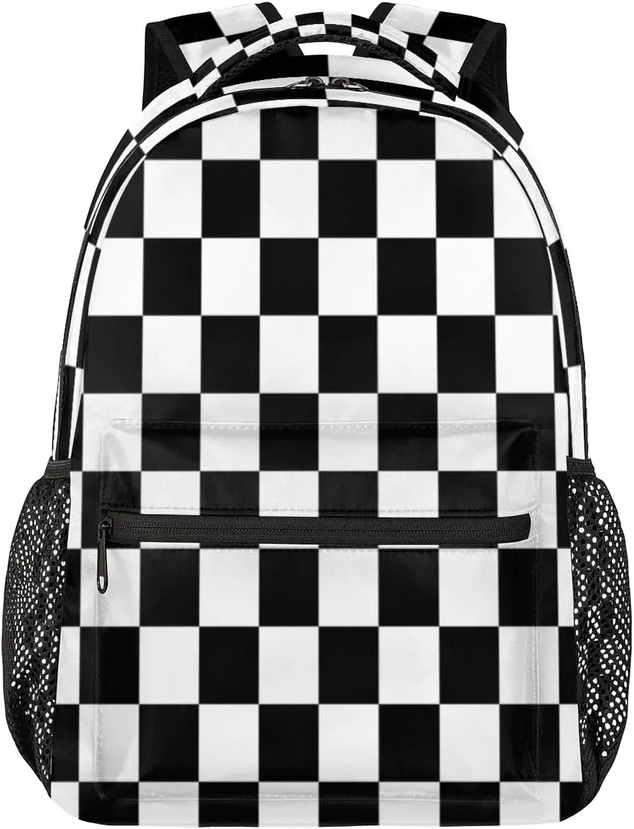TropicalLife Backpack for School, Checkerboard School Bag for Girls Boys, Lightweight Travel Bookbag Casual College Daypack for Women Men