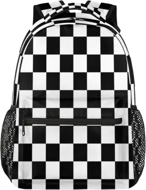 TropicalLife Backpack for School, Checkerboard School Bag for Girls Boys, Lightweight Travel Bookbag Casual College Daypack for Women Men