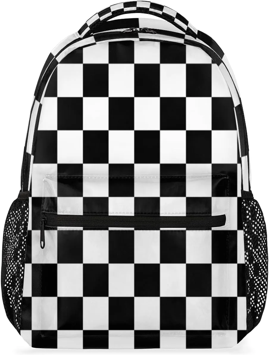 TropicalLife Backpack for School, Checkerboard School Bag for Girls Boys, Lightweight Travel Bookbag Casual College Daypack for Women Men